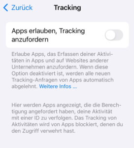 Screenshot Tracking deaktivieren